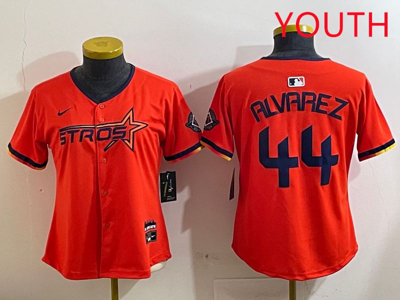 Youth Houston Astros 44 Alvarez Orange Three generations Joint Name 2025 Nike MLB Jersey style 4123